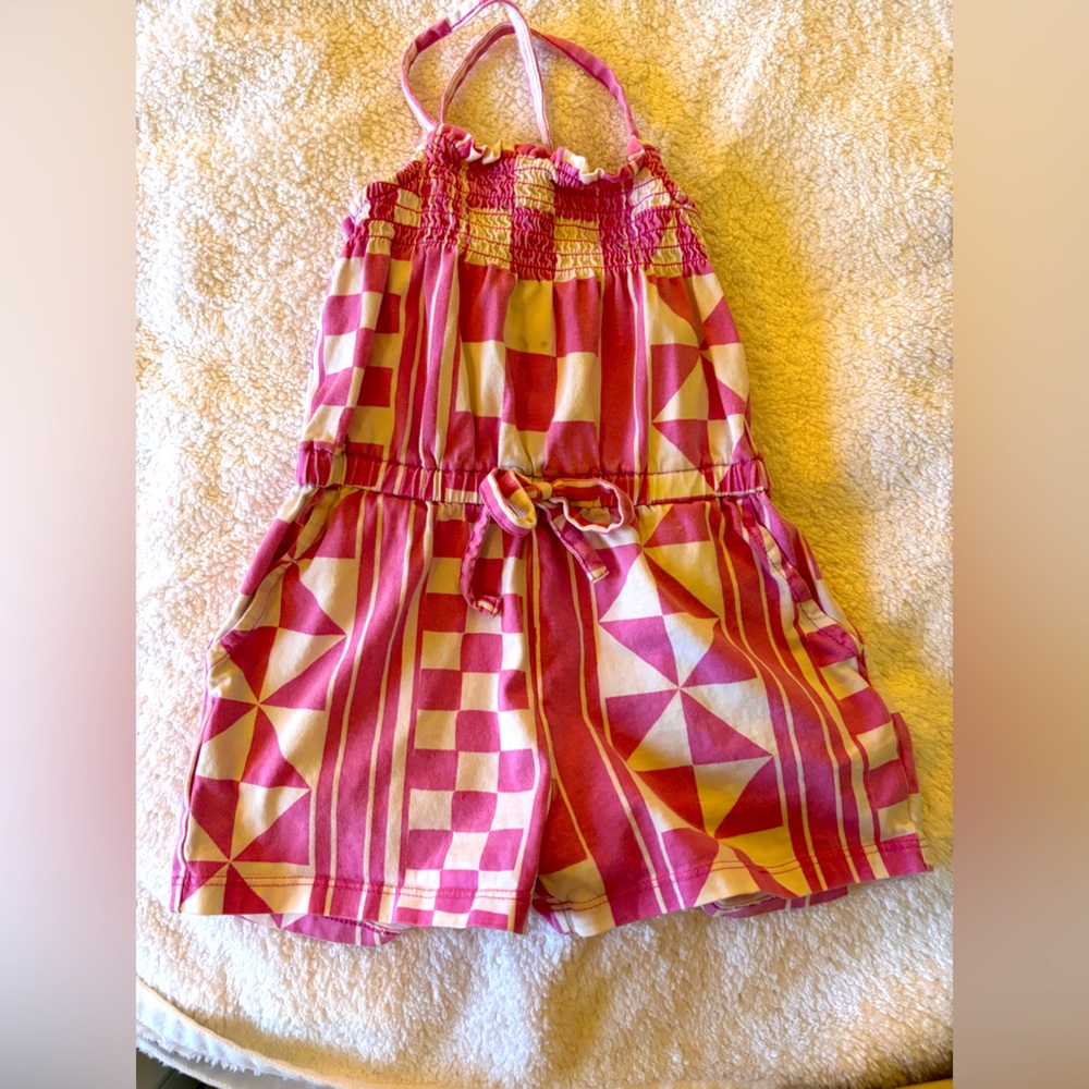 Tea Collection Pink and White Geometric Romper